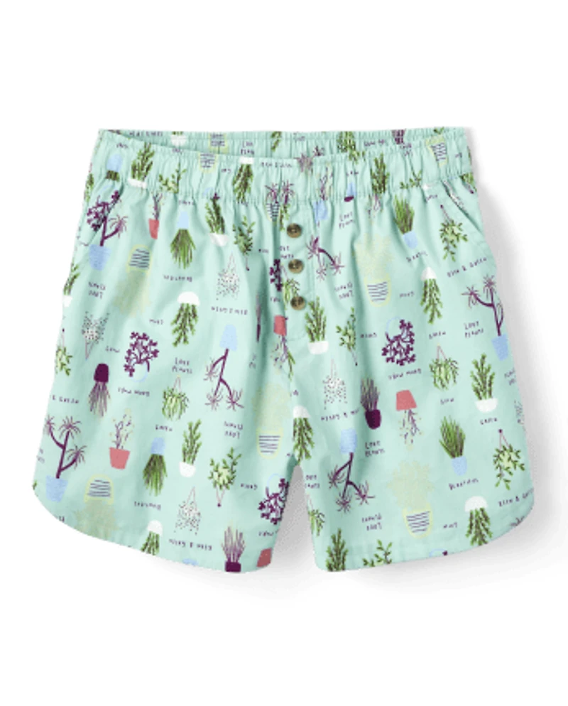 Womens Print Poplin Pajama Shorts
