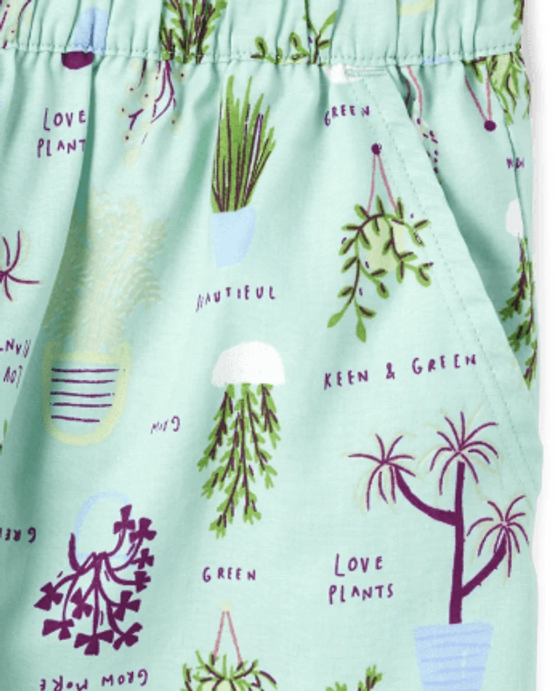 Womens Print Poplin Pajama Shorts