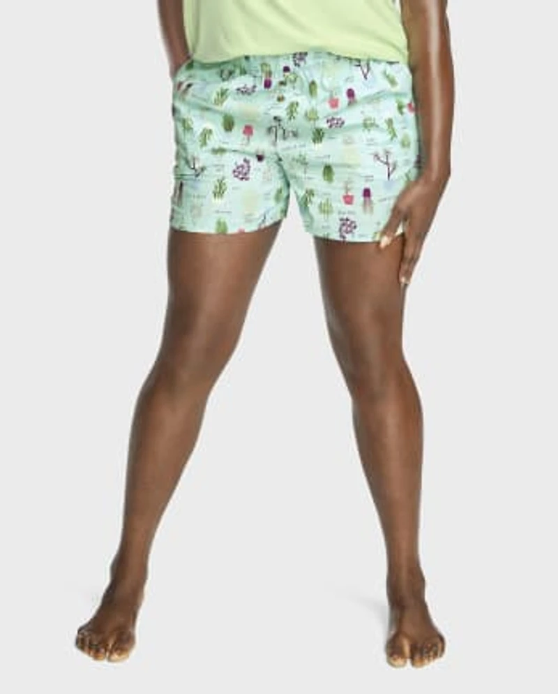Womens Print Poplin Pajama Shorts