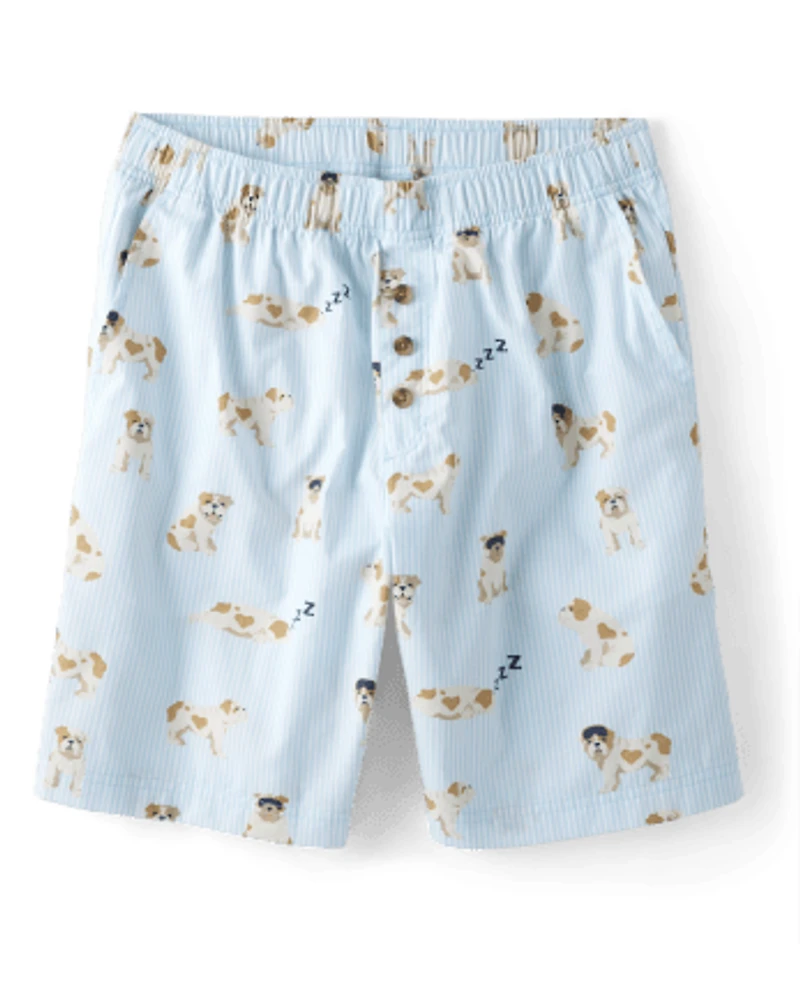 Mens Print Poplin Pajama Shorts