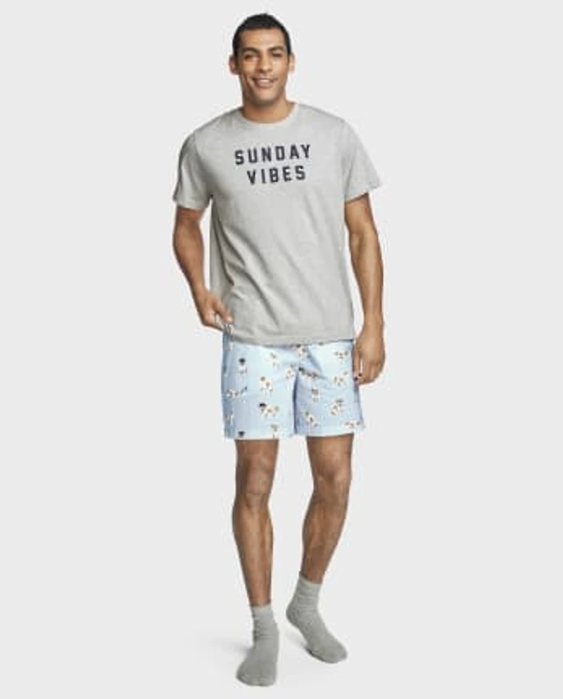Mens Print Poplin Pajama Shorts