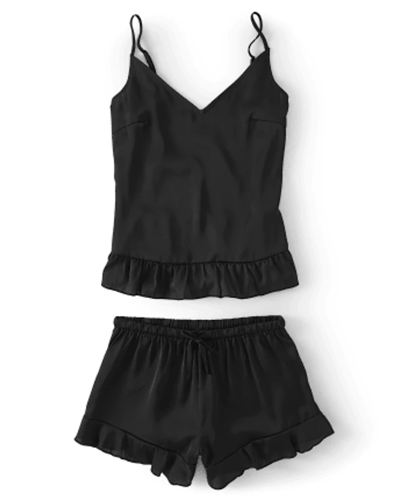 Womens Ruffle Satin Pajamas