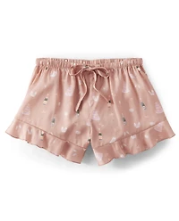 Womens Bridal Ruffle Satin Pajama Shorts