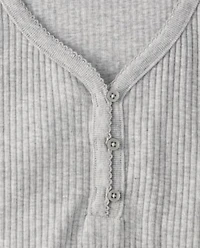 Womens Ribbed Henley Pajama Top