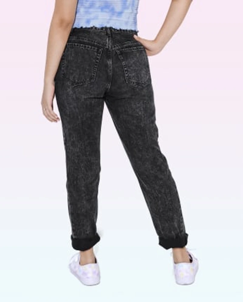 Tween Girls Button Front High Rise Girlfriend Jeans