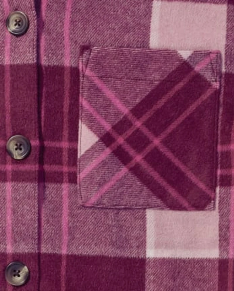 Tween Girls Plaid Oversized Shirt Jacket