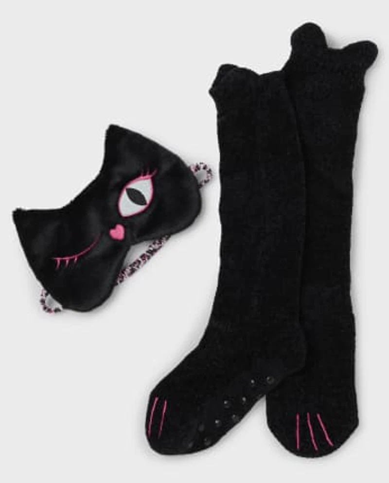 Tween Girls Cat Eye Mask & Socks Set