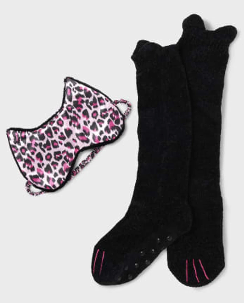 Tween Girls Cat Eye Mask & Socks Set