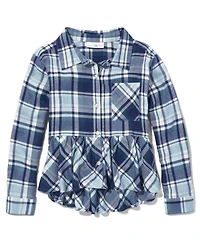 Tween Girls Plaid Peplum Button-Down Shirt