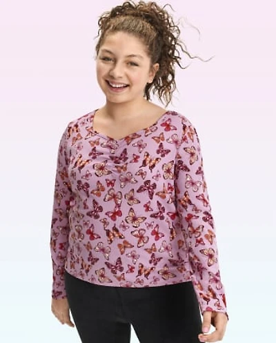 Tween Girls Butterfly Ruched Top