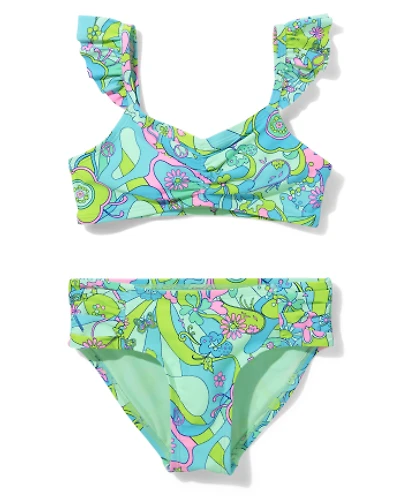 Tween Girls Groovy Flower Flutter Bikini Swimsuit
