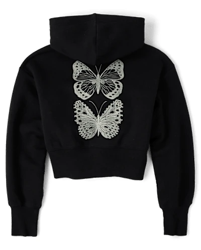 Tween Girls Fleece Cropped Zip Up Hoodie