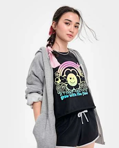 Girls Cropped Oversized Graphic Tee
