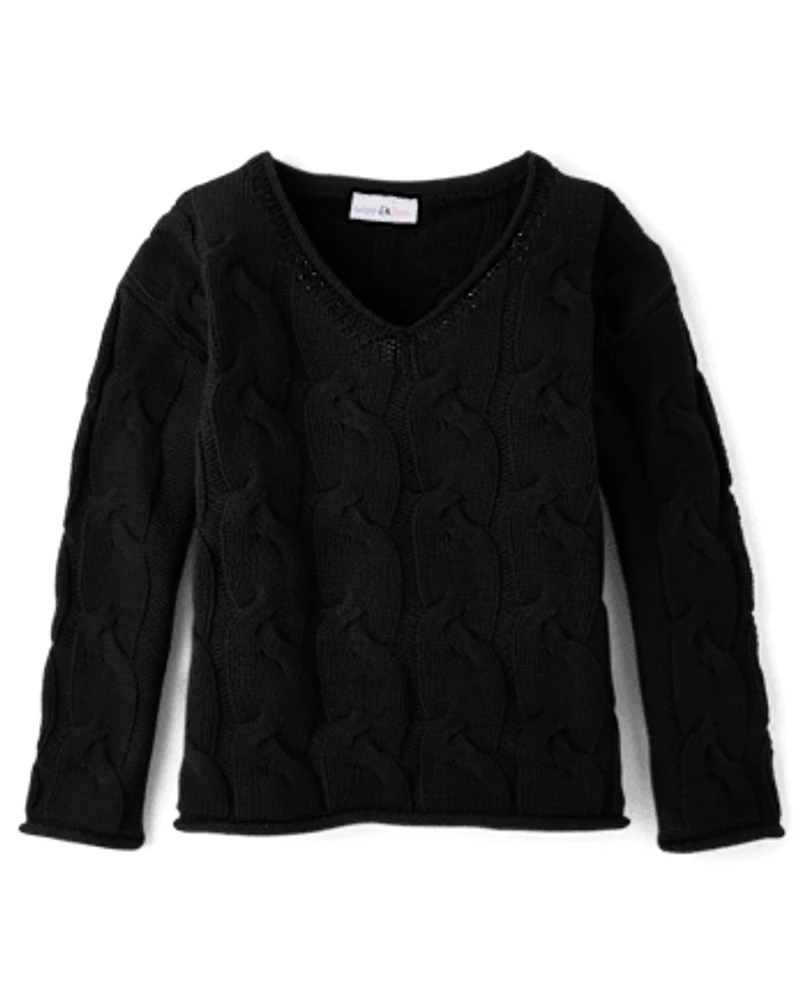 Tween Girls Oversized Cable Knit Sweater