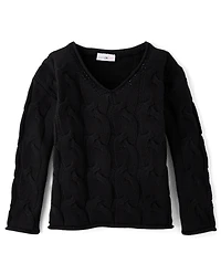 Tween Girls Oversized Cable Knit Sweater