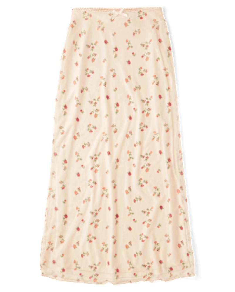 Tween Girls Floral Mesh Maxi Skirt