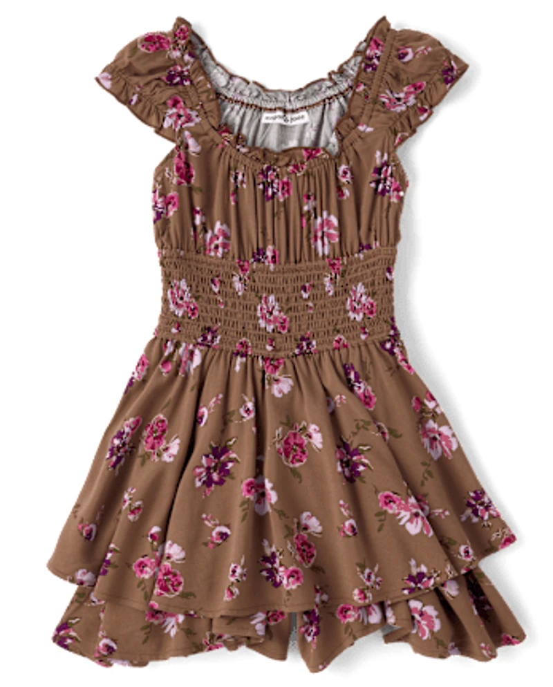 Tween Girls Floral Smocked Romper
