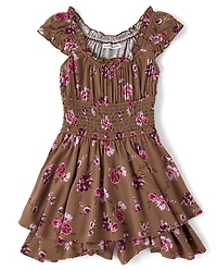 Tween Girls Floral Smocked Romper
