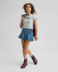 Tween Girls Pleated Low Rise Denim Skort
