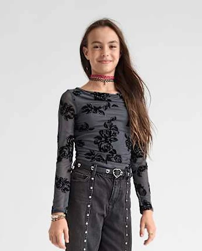 Tween Girls Mesh Cowl Neck Top