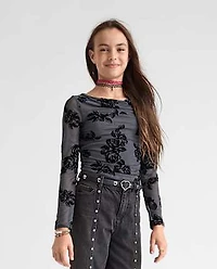 Tween Girls Mesh Cowl Neck Top