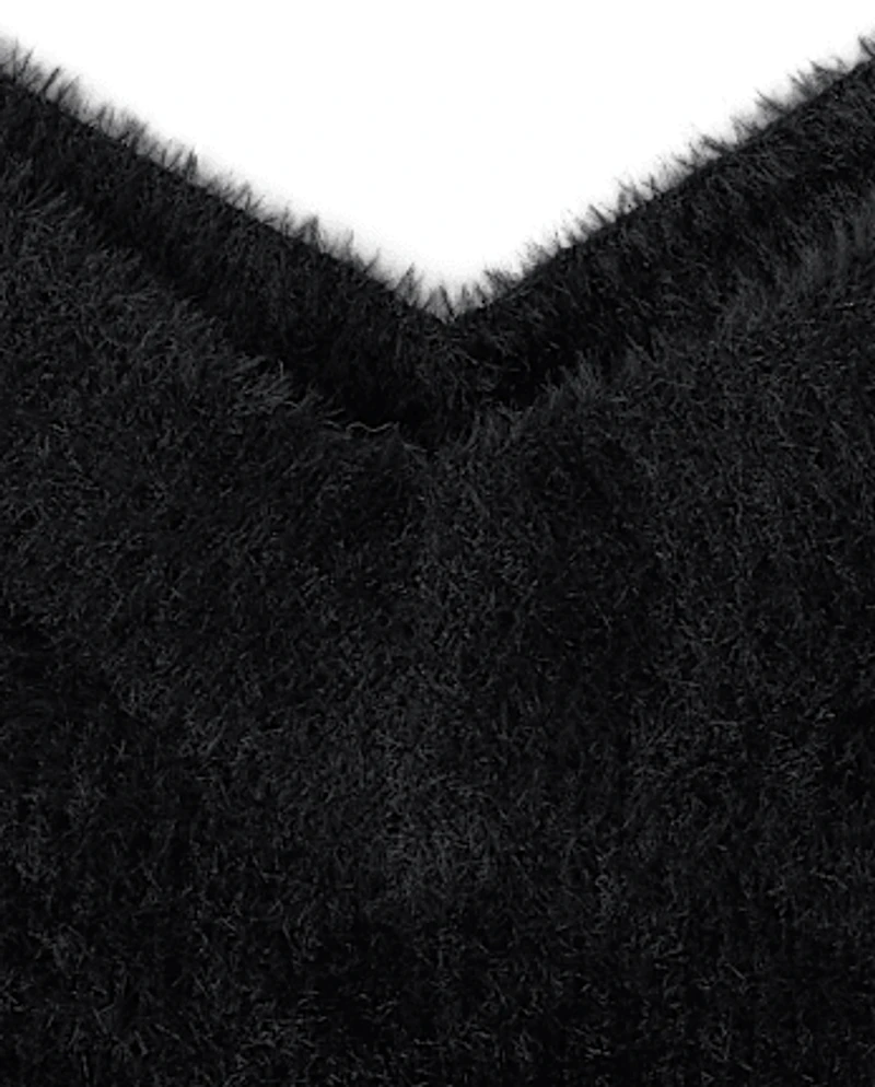 Tween Girls Eyelash V Neck Sweater