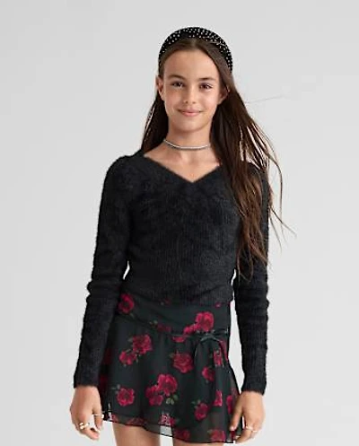 Tween Girls Eyelash V Neck Sweater