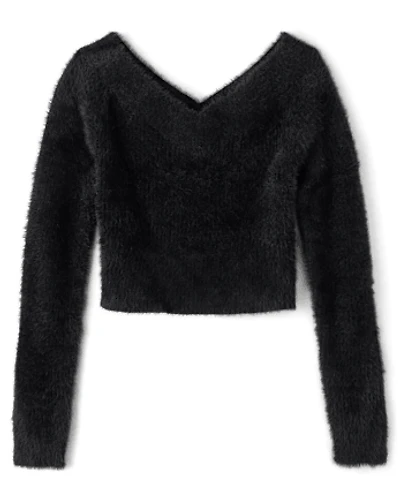 Tween Girls Eyelash V Neck Sweater