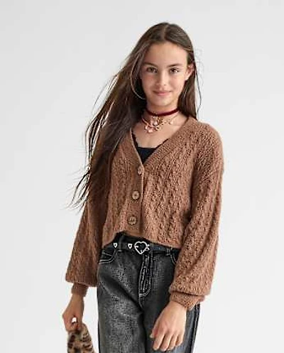 Tween Girls Chenille V Neck Cardigan