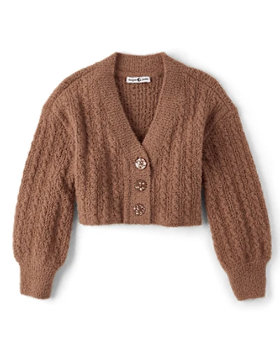 Tween Girls Chenille V Neck Cardigan