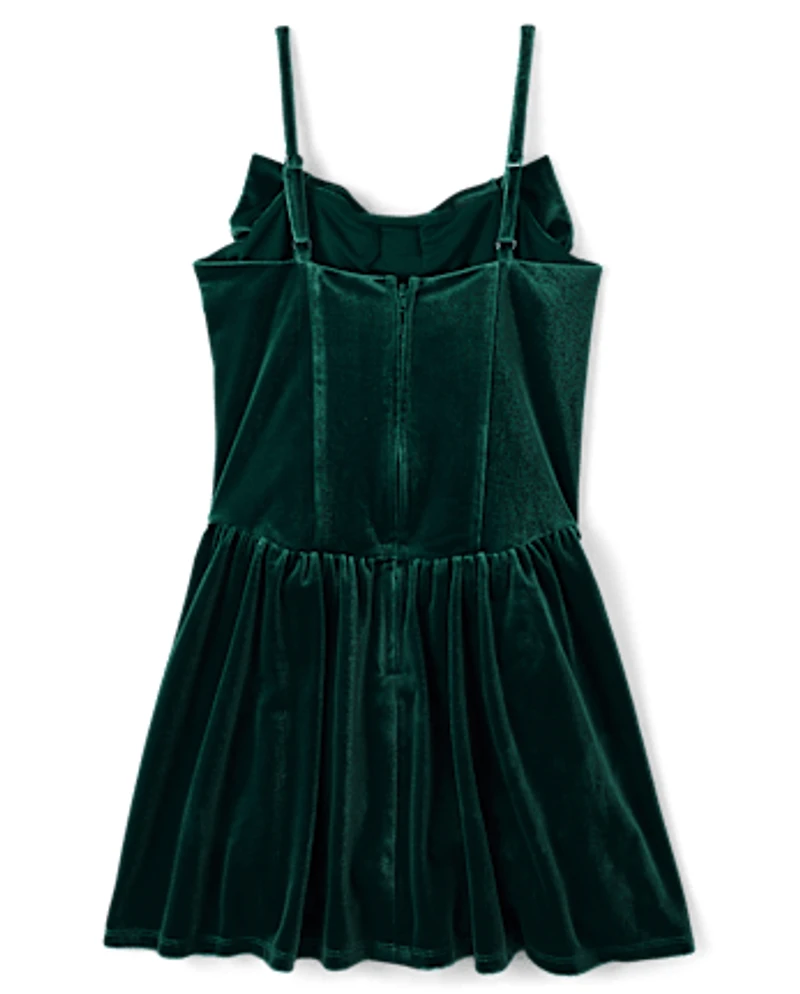 Tween Girls Bow Velour Dress