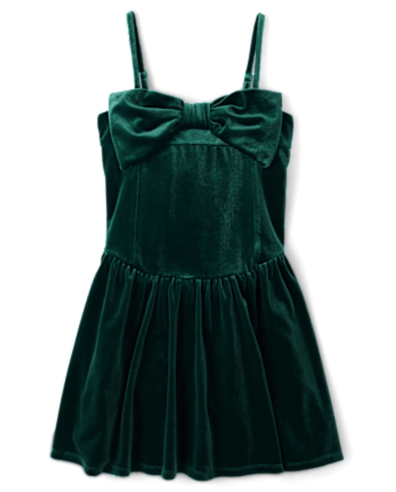 Tween Girls Bow Velour Dress