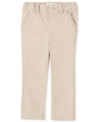 Toddler Girls Uniform Ruffle Stretch Skinny Chino Pants