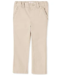 Toddler Girls Uniform Ruffle Stretch Skinny Chino Pants