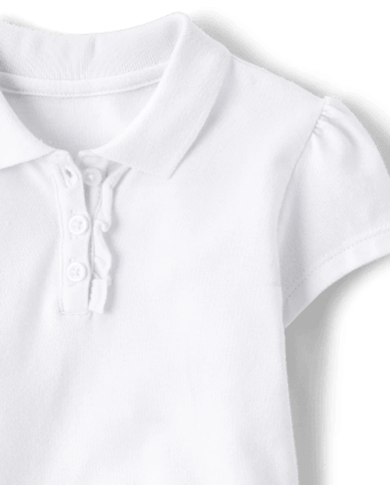 Toddler Girls Uniform Ruffle Soft Stretch Pique Polo
