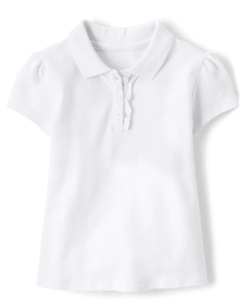 Toddler Girls Uniform Ruffle Soft Stretch Pique Polo