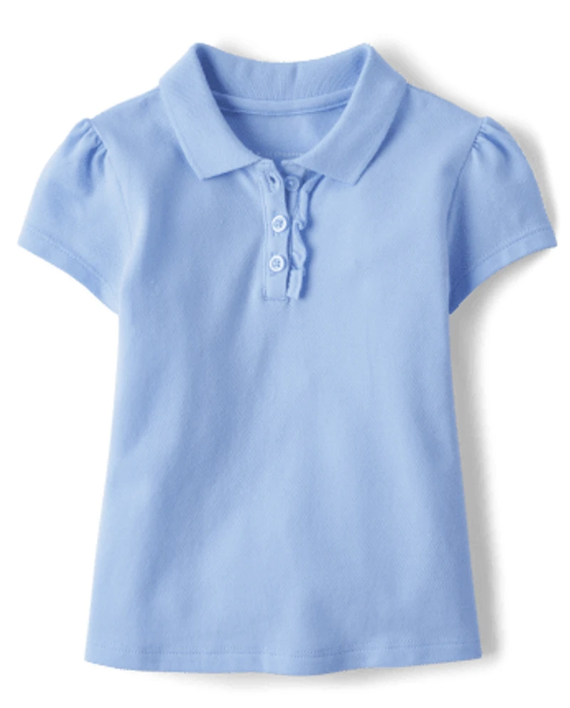 Toddler Girls Uniform Ruffle Soft Stretch Pique Polo
