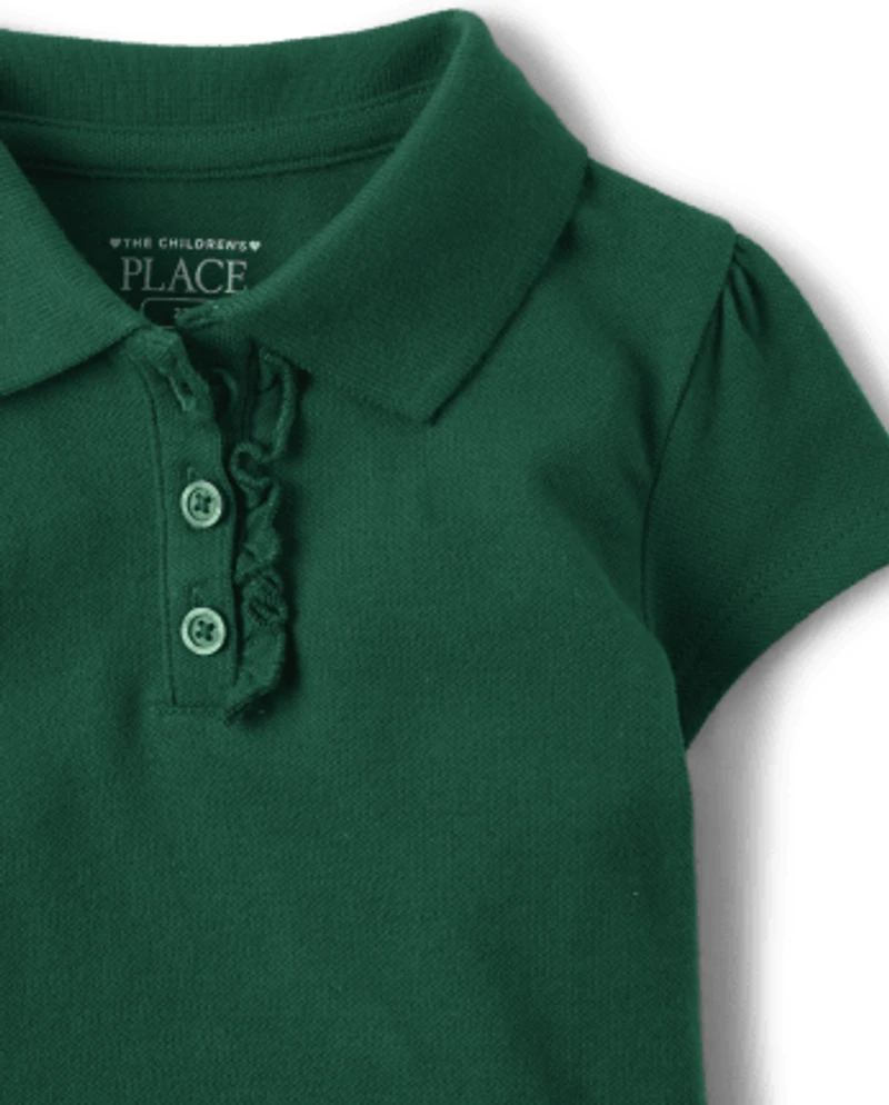 Toddler Girls Uniform Ruffle Soft Stretch Pique Polo