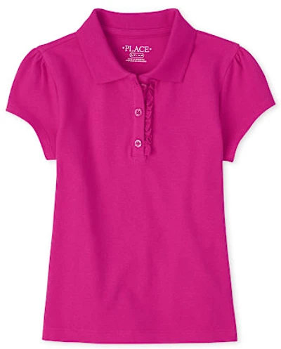 Polo en piqué d'uniforme à volants pour fille