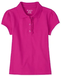 Polo en piqué d'uniforme à volants pour fille