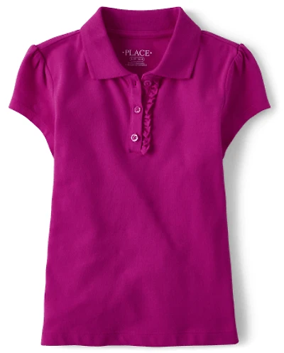 Polo en piqué d'uniforme à volants pour fille