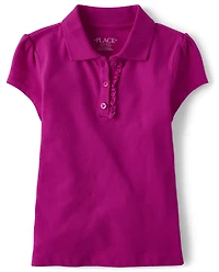 Polo en piqué d'uniforme à volants pour fille