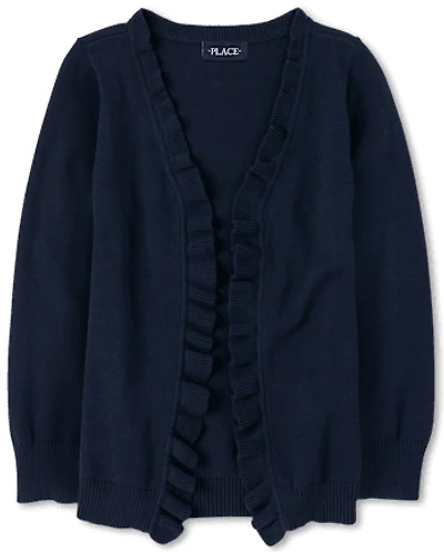 Girls Ruffle Open Front Cardigan