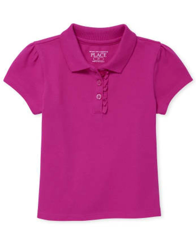 Toddler Girls Uniform Ruffle Soft Stretch Pique Polo