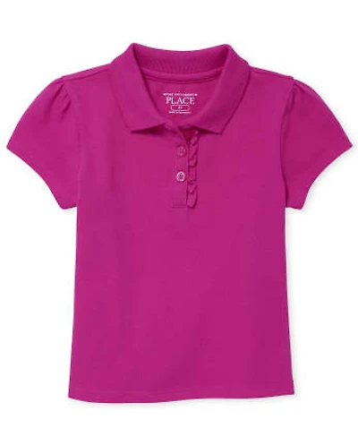 Toddler Girls Uniform Ruffle Soft Stretch Pique Polo