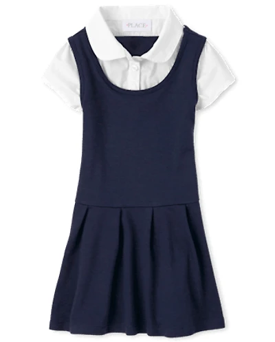 Girls Uniform Ponte Knit 2 1 Dress