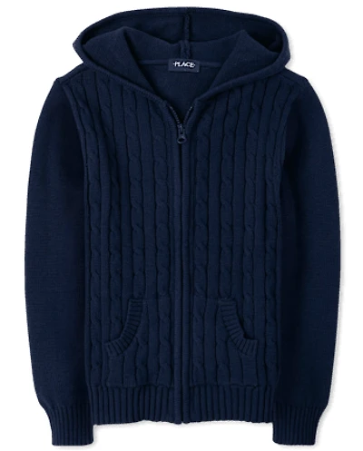 Girls Cable Knit Zip Up Sweater