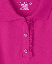 Polo en piqué extensible doux à volants pour uniforme filles