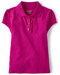 Polo en piqué extensible doux à volants pour uniforme filles
