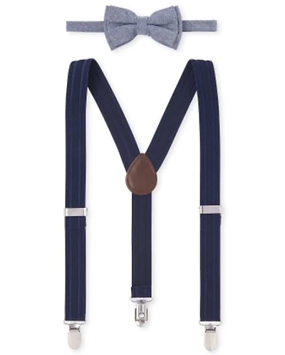 Boys Chambray Matching Bow Tie And Suspenders Set